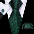 Novetly Green Floral Silk Tie Handkerchief Cufflinks Set- N6551 - SimonVon Shop