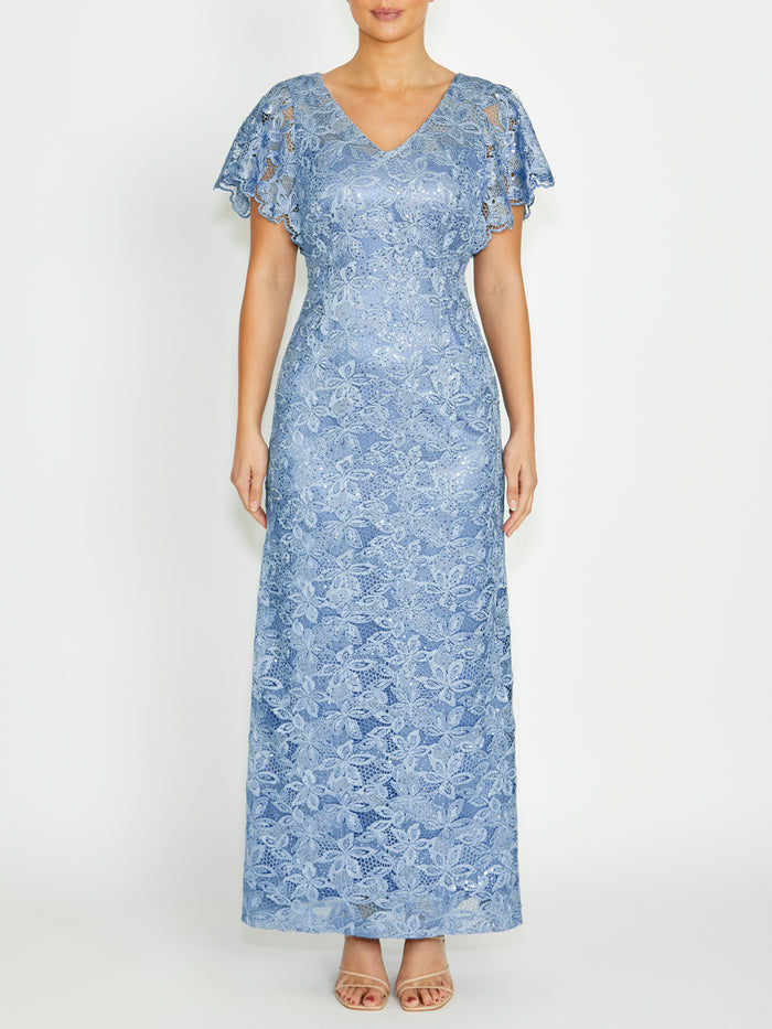 Nya Sky Blue Lace Gown