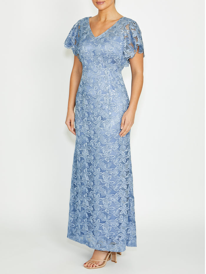 Nya Sky Blue Lace Gown