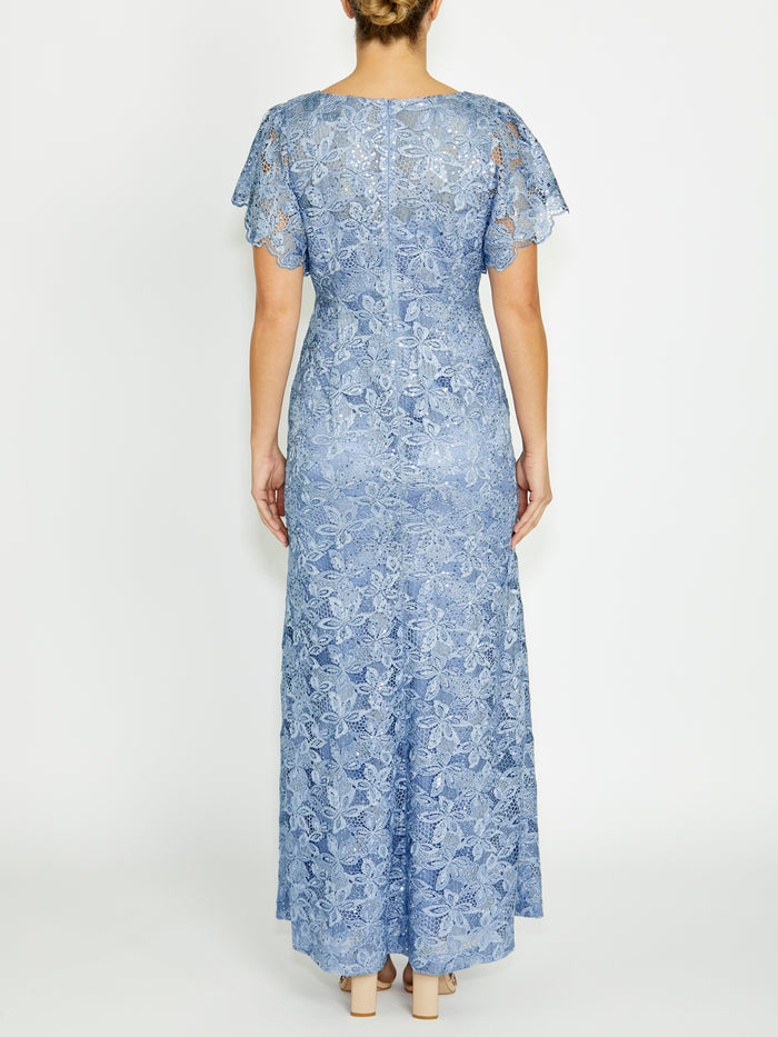 Nya Sky Blue Lace Gown