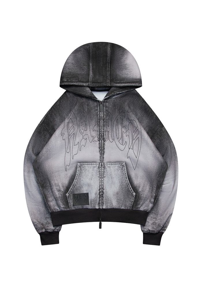 OFF GRID DENIM EFFECT ZIP HOODIE WASHED BLACK