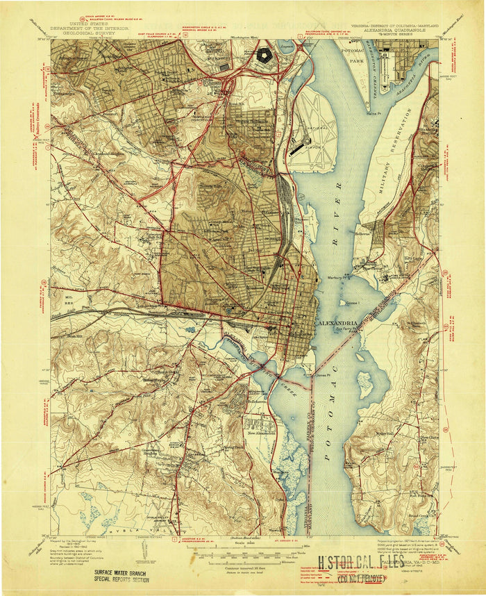 Old Map of Alexandria, Virginia by USGS, 1945 – Potomac River & Washington, D.C.