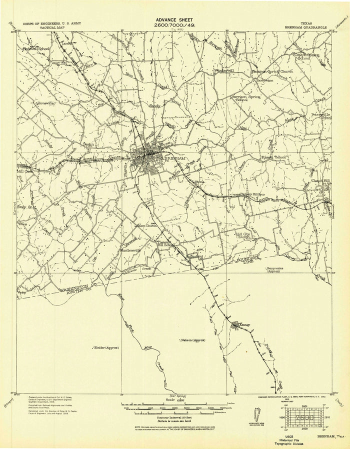 Old Map of Brenham, Texas by USGS, 1930 – Chappell Hill, Washington & Independence