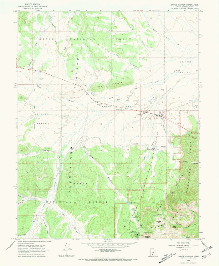 Old Map of Bryce Canyon, Utah by USGS, 1966 – Dixie National Forest & Red Canyon