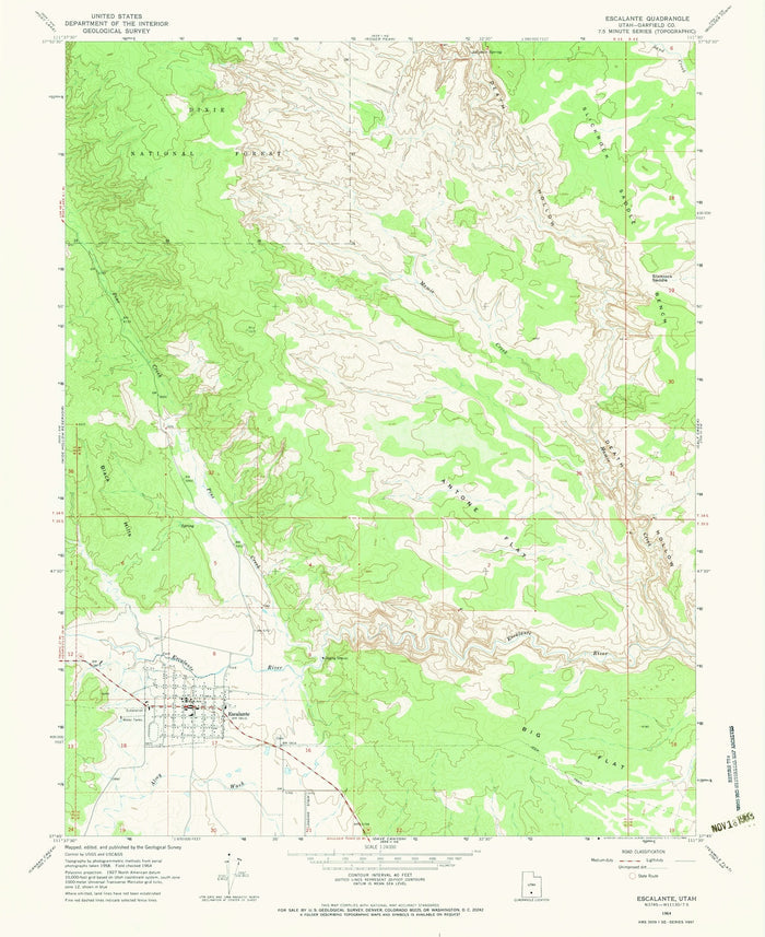 Old Map of Escalante, Utah by USGS, 1964 – Escalante River & Big Flat