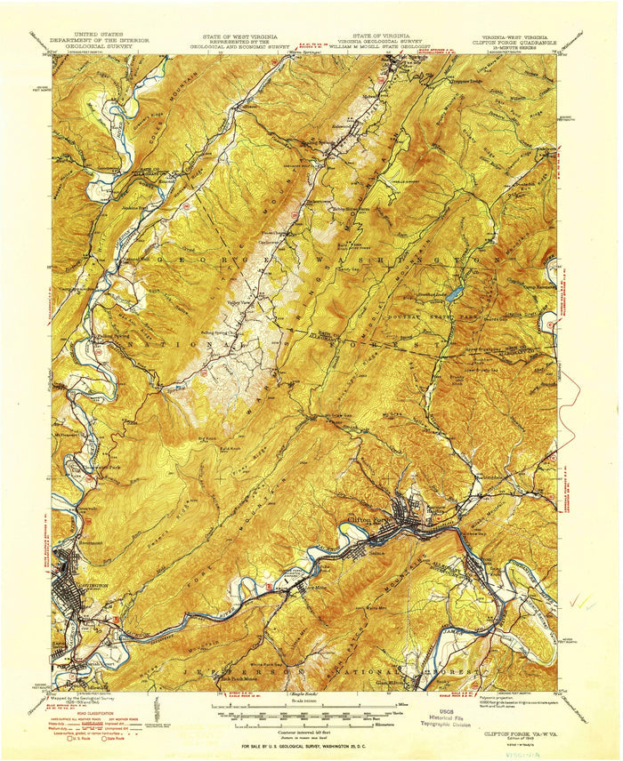 Old Map of Hot Springs, Virginia by USGS, 1949 – Clifton Forge, Jackson River & Bath County