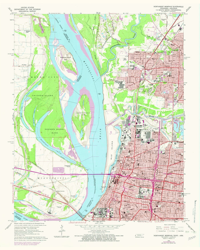 Old Map of Memphis, Tennessee by USGS, 1965 – Mississippi River & T.O. Fuller State Park