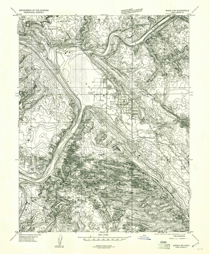 Old Map of Moab, Utah by USGS, 1959 – Colorado River, Arches National Park & La Sal Mountains