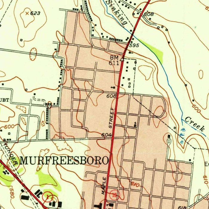 Old Map of Murfreesboro, Tennessee by USGS, 1950 – Stones River Battlefield & Rutherford County