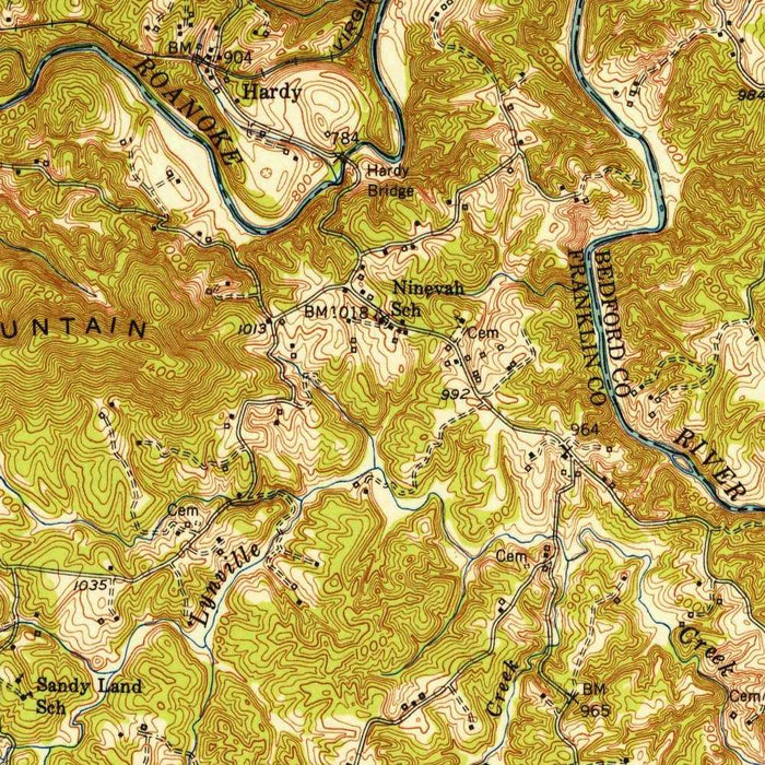 Old Map of Smith Mountain Lake, Virginia by USGS, 1951 – Boones Mill & Blue Ridge Foothills