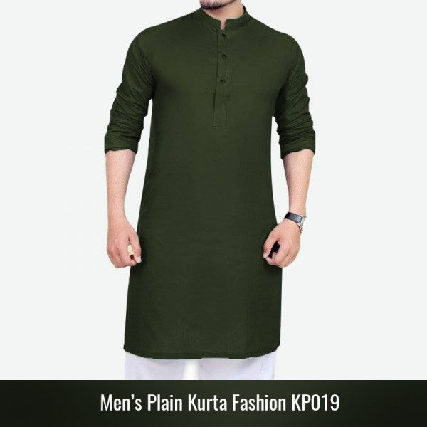 Olive Green Men's Plain Kurta KP019