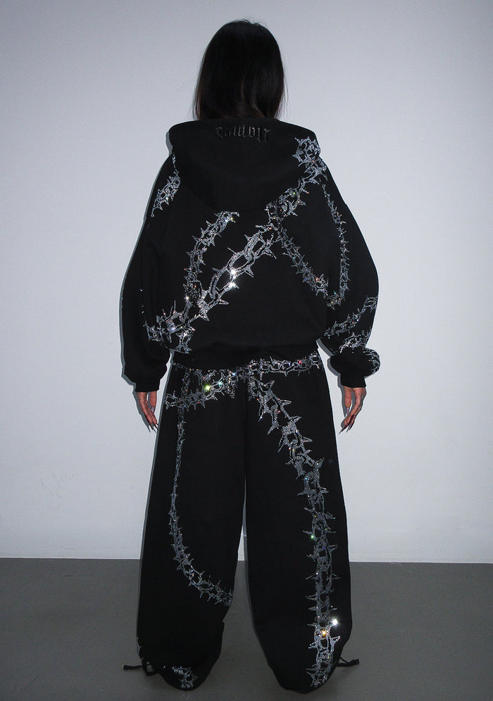 OMEN RHINESTONE ZIP HOODIE BLACK