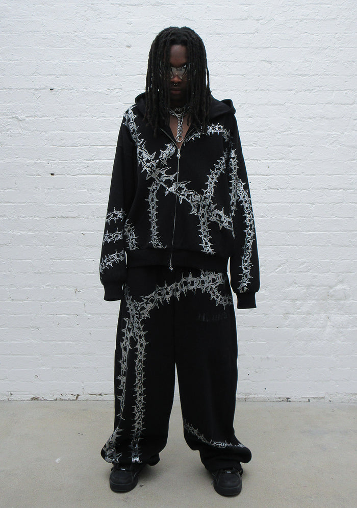 OMEN RHINESTONE ZIP HOODIE BLACK