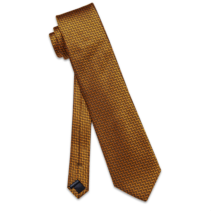 ORANGE BLACK NOVELTY TIE POCKET SQUARE CUFFLINKS SET-N-9543 - SimonVon Shop