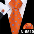 Orange Blue Star Silk Tie Pocket Square Cufflinks Set- N-6510 - SimonVon Shop