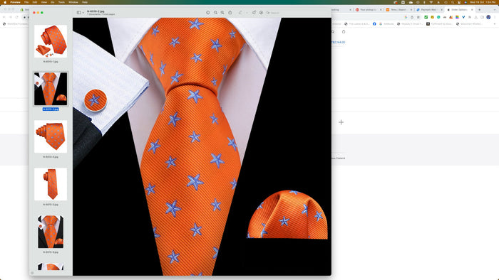 Orange Blue Star Silk Tie Pocket Square Cufflinks Set- N-6510 - SimonVon Shop