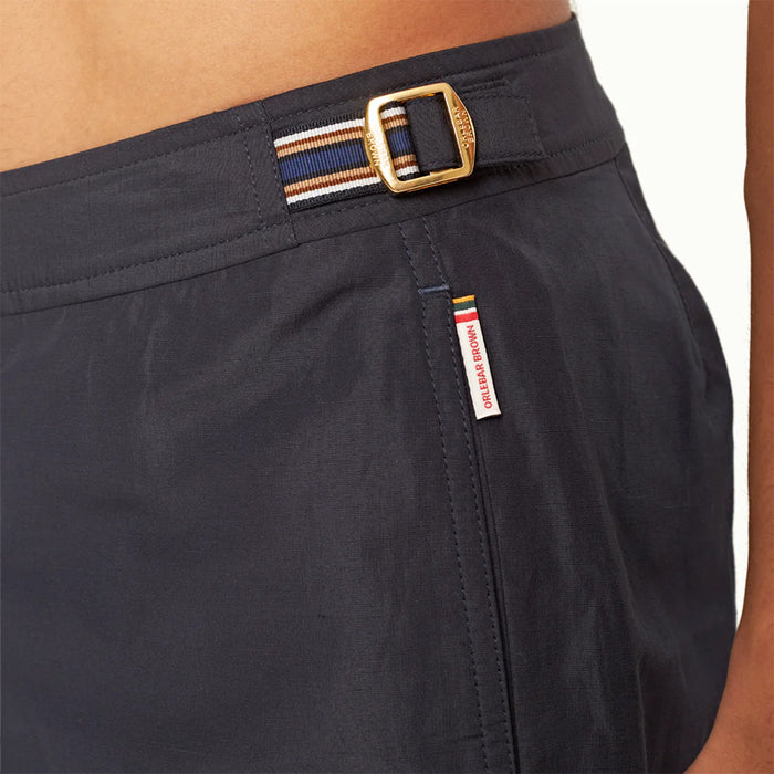 Orlebar Brown - Bulldog Tape Stripe Swim Shorts in Night Iris - Nigel Clare