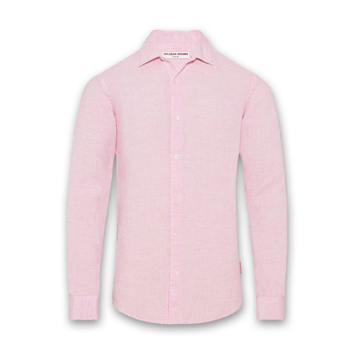 Orlebar Brown - Giles Linen Tailored Fit Shirt in Pink/White - Nigel Clare