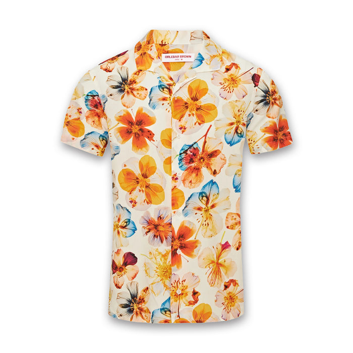 Orlebar Brown - Hibbert Oshibana Floral SS Shirt in White Sand - Nigel Clare