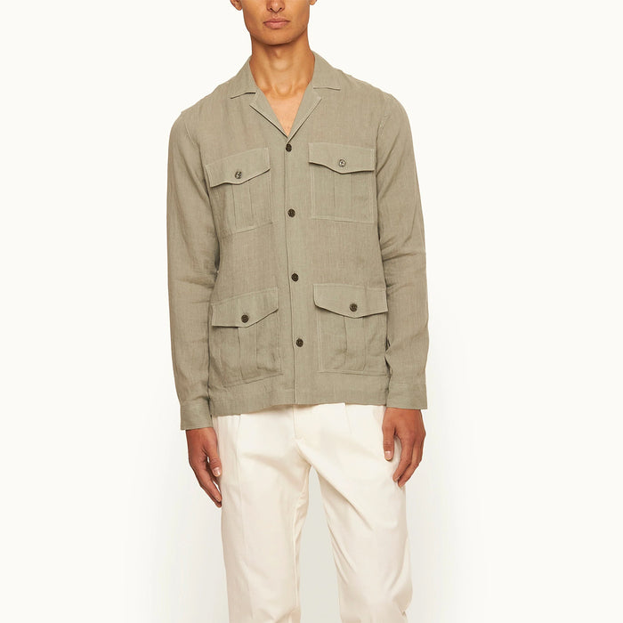 Orlebar Brown - Maitan 007 Golden Gun Linen Shirt in Penny Green - Nigel Clare