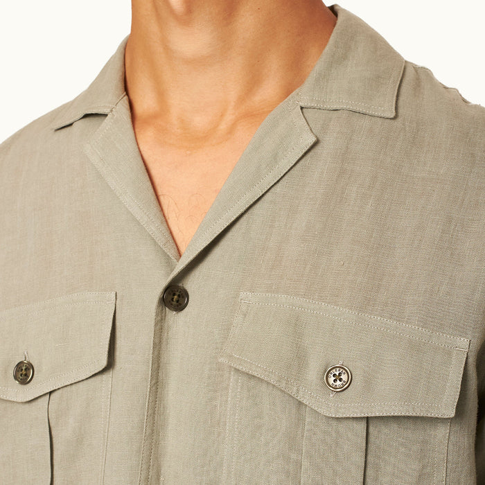 Orlebar Brown - Maitan 007 Golden Gun Linen Shirt in Penny Green - Nigel Clare