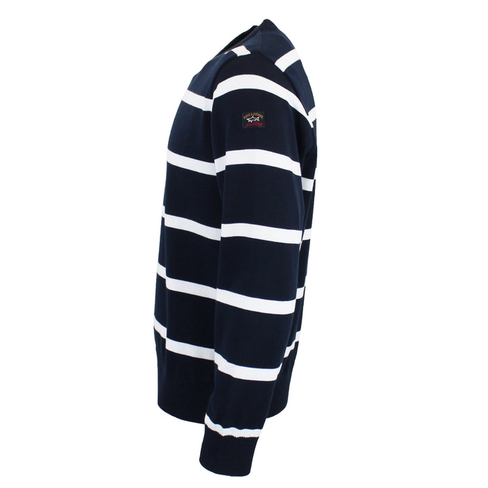 Paul & Shark - Crew Neck Striped Cotton Jumper in Navy & White - Nigel Clare