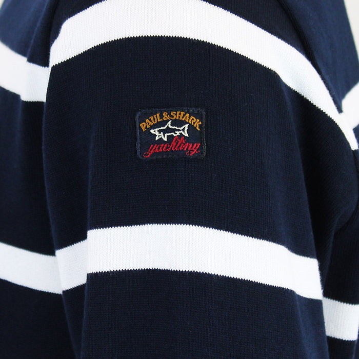 Paul & Shark - Crew Neck Striped Cotton Jumper in Navy & White - Nigel Clare