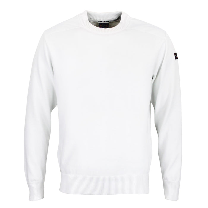 Paul & Shark - Crew Neck Tonal Panel Cotton Jumper in White - Nigel Clare