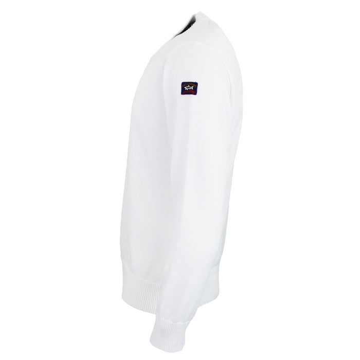 Paul & Shark - Crew Neck Tonal Panel Cotton Jumper in White - Nigel Clare