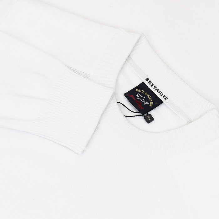 Paul & Shark - Crew Neck Tonal Panel Cotton Jumper in White - Nigel Clare