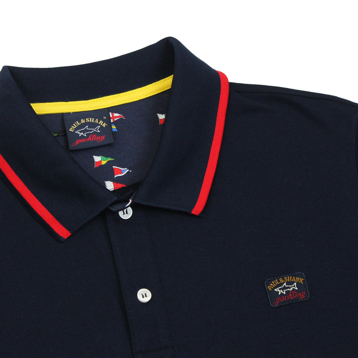 Paul & Shark - Tipped Collar Polo Shirt in Navy & Red - Nigel Clare