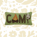 Peking CAMP Marshmallow Wool Hook Cushion, 18x9”. Cabin decor with campfire and marshmallow design for cozy homes.