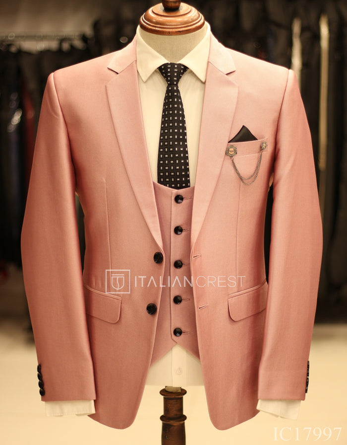 Pink 3-Piece Notch Lapel Suit
