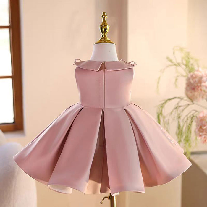 Pink Appliques Flower Girl Dress for Princess Kids 1st Birthday Party J483