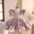 Pink Appliques Flower Girl Dress for Princess Kids 1st Birthday Party J483