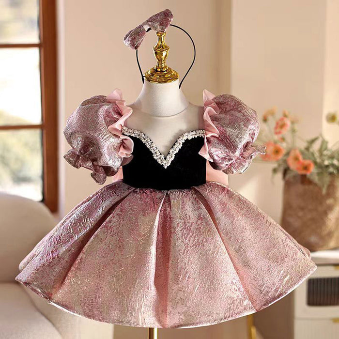 Pink Baby Girl Dress Kids 1st Wedding Birthday Party Holiday J467