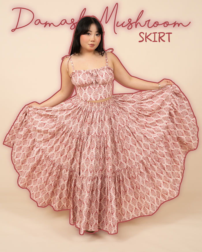Pink Damask Mushroom Skirt