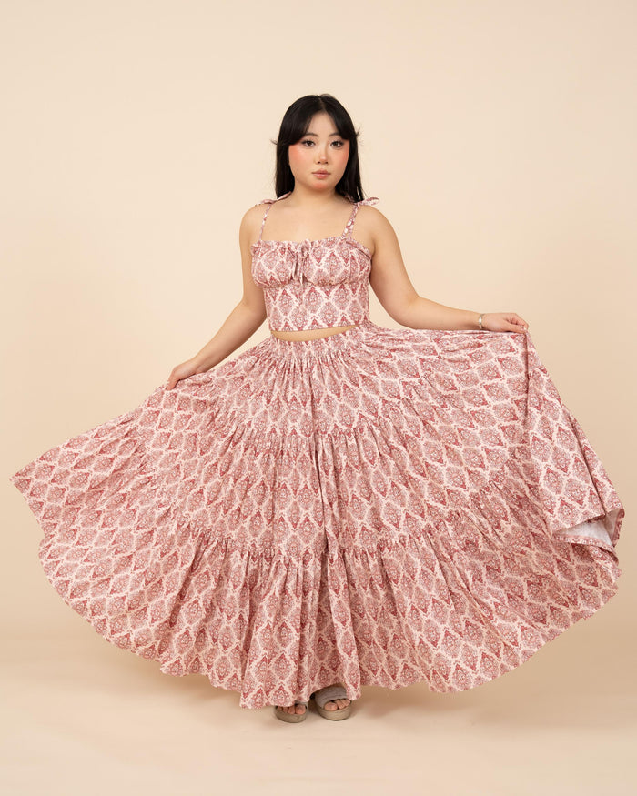 Pink Damask Mushroom Skirt