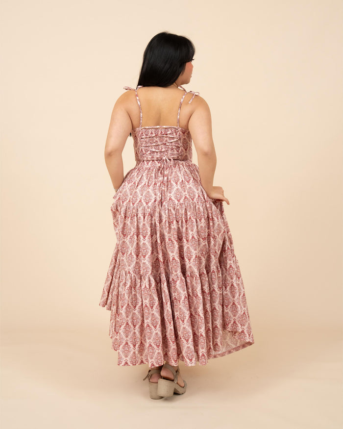 Pink Damask Mushroom Skirt