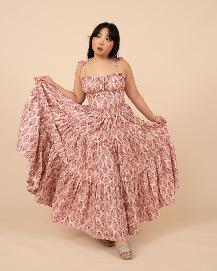 Pink Damask Mushroom Skirt