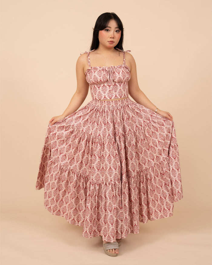 Pink Damask Mushroom Skirt