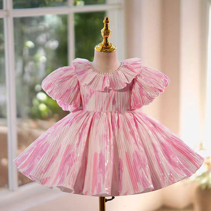 Pink Flower Girl Dress for Princess Kids 1st Birthday Party Knee Length Gown J767