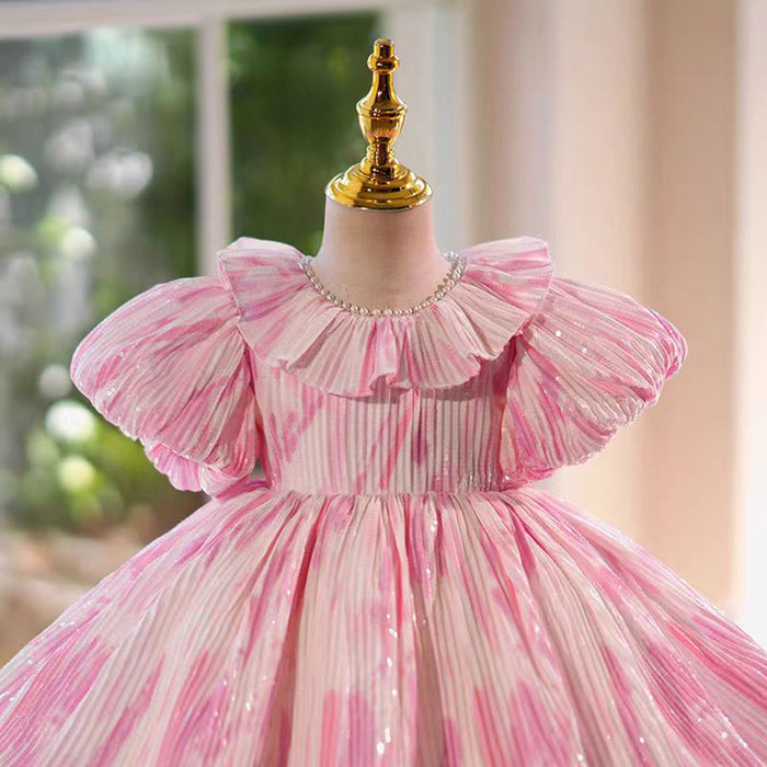 Pink Flower Girl Dress for Princess Kids 1st Birthday Party Knee Length Gown J767