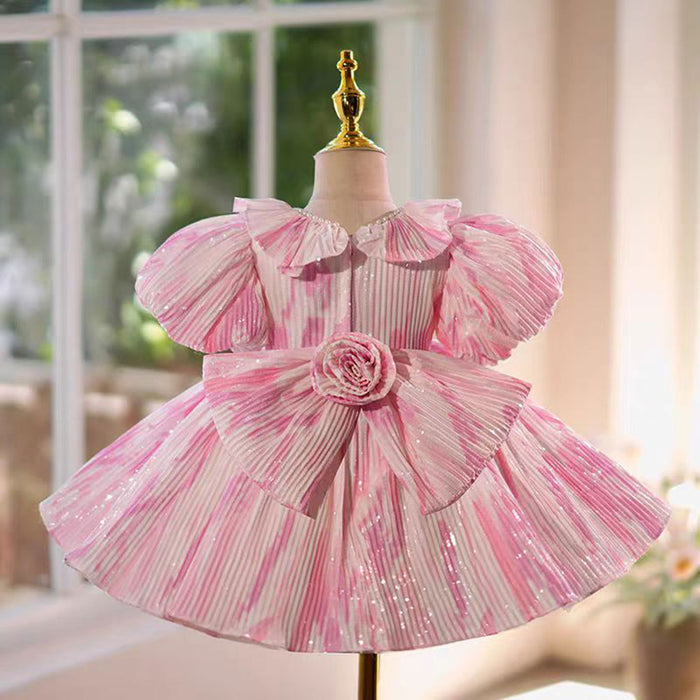 Pink Flower Girl Dress for Princess Kids 1st Birthday Party Knee Length Gown J767