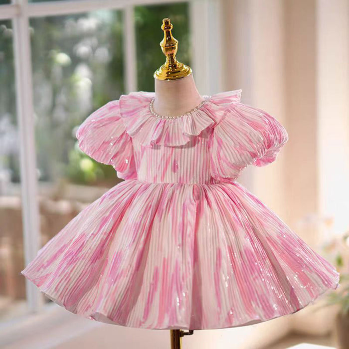 Pink Flower Girl Dress for Princess Kids 1st Birthday Party Knee Length Gown J767
