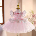 Pink Flower Girl Dress Toddler Kids 1st Wedding Birthday Party Ball Gown J487