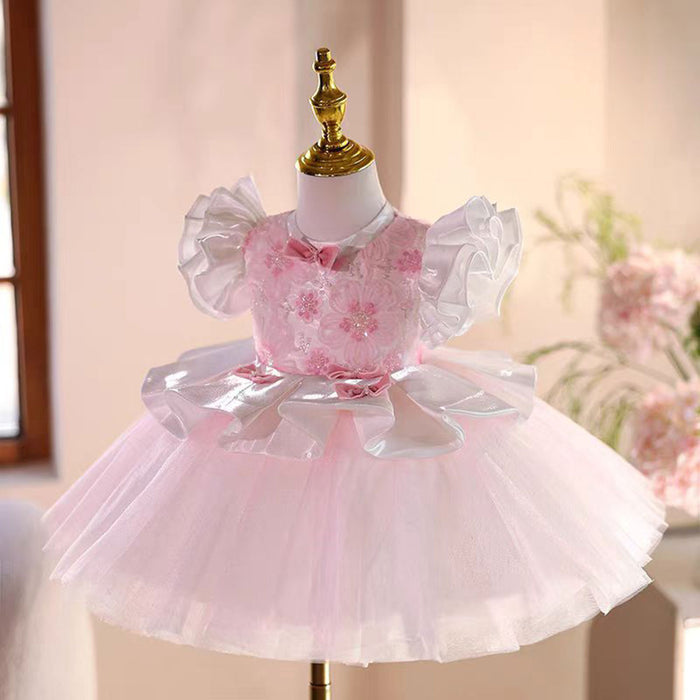Pink Flower Girl Dress Toddler Kids 1st Wedding Birthday Party Ball Gown J487