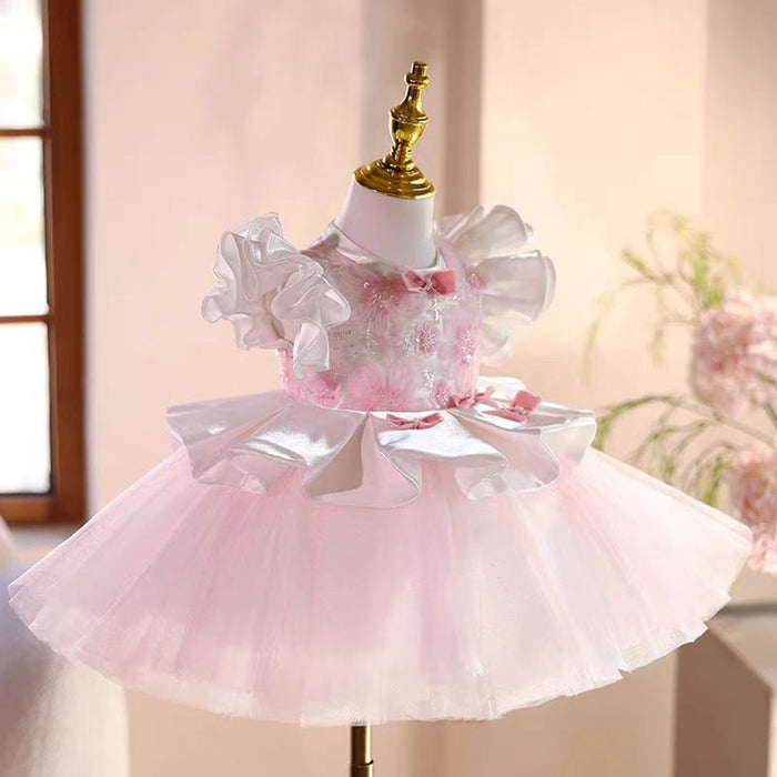 Pink Flower Girl Dress Toddler Kids 1st Wedding Birthday Party Ball Gown J487