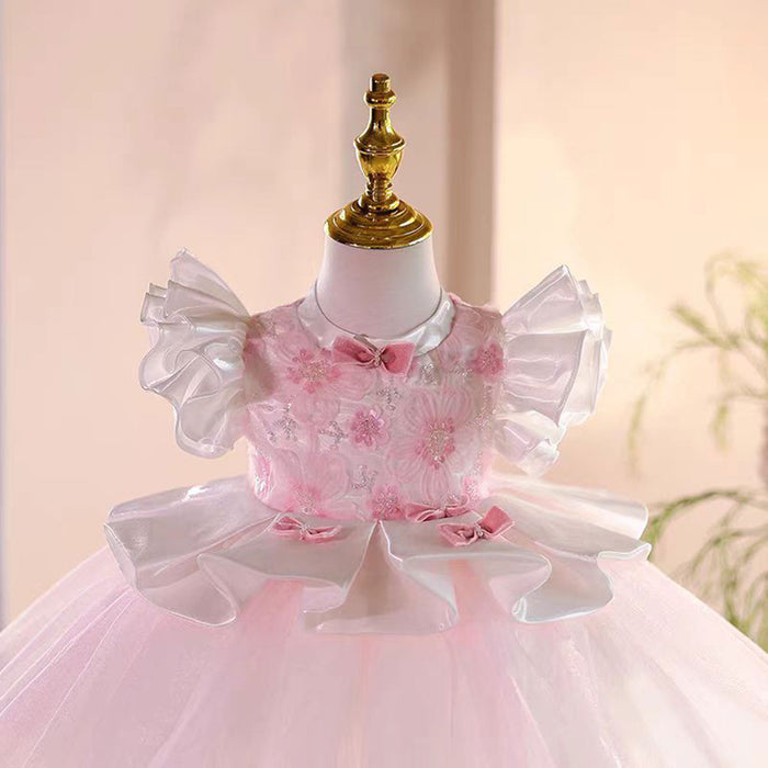 Pink Flower Girl Dress Toddler Kids 1st Wedding Birthday Party Ball Gown J487