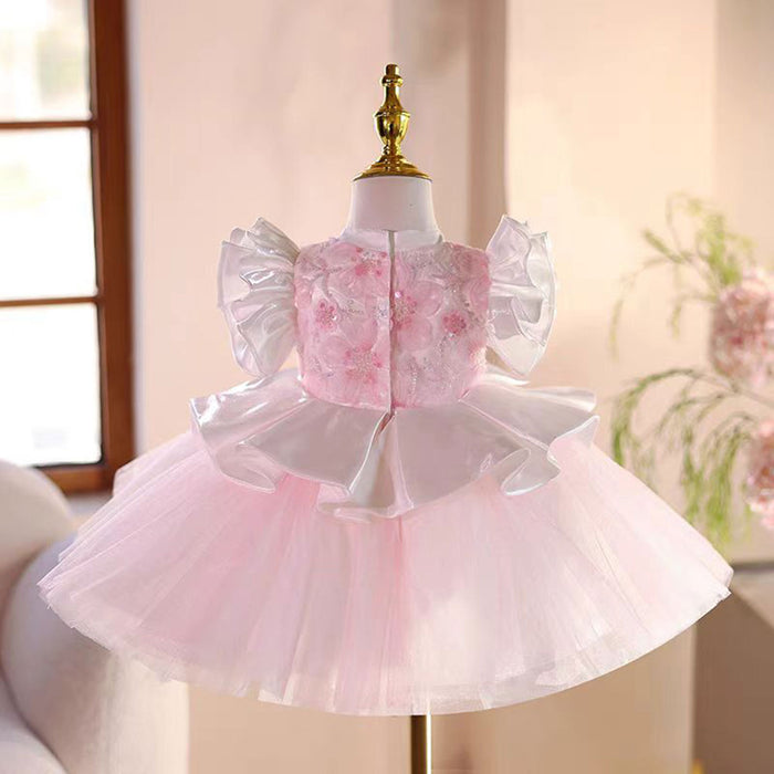 Pink Flower Girl Dress Toddler Kids 1st Wedding Birthday Party Ball Gown J487
